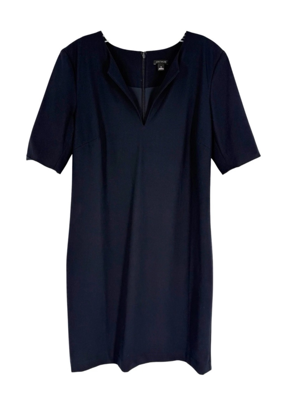 Ann Taylor Sheath Dress Womens Size 6 Navy Blue Stretch Suiting Classic Career